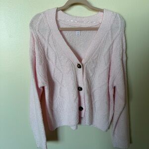 AUDEN Light Pink V-Neck Cable Cardigan
